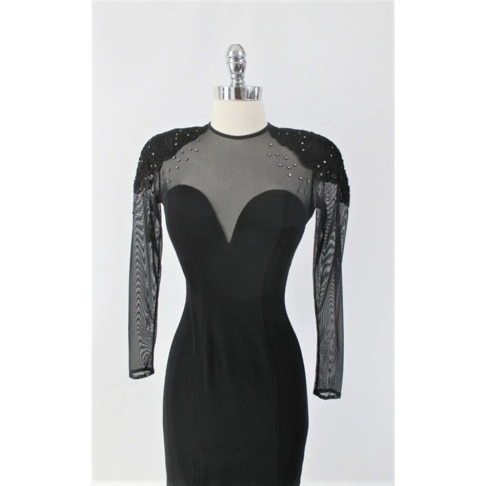 Vintage Lew Magram Tadashi Shoji Sweetheart Bodycon Lace Party Dress Black XS